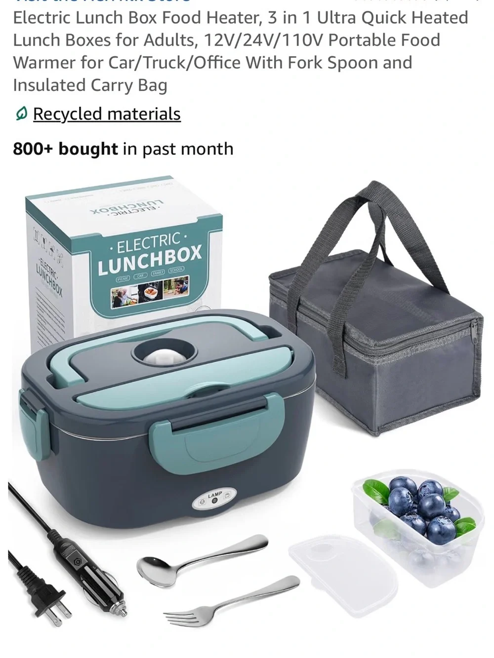 Electric Lunch Box Food Warmer - Gray & Teal Portable Heated Meal Container